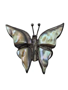 Broche mariposa pequeña mexicana esterlina y abulón años 60 vintage - Imagen 1 de 3