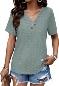 Women Floral Short Sleeve Loose Fit V Neck Blouse Summer Casual Shirt Tunic Tops - Picture 1 of 3