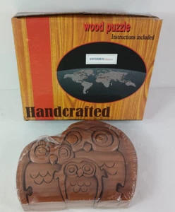 Owl Family Inlaid Puzzle Hawthorne Direct Double Asian Dragon Wood Carved NEW - Picture 1 of 6