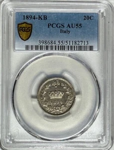 ITALY - 20 Centesimi - 1894-KB - Km-28.1 - PCGS AU55! - Picture 1 of 2