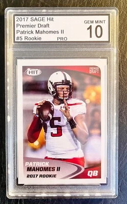 2017 Sage Hit #5 Patrick Mahomes Rookie Graded PRO Gem Mint 10 Kansas City Chief - Image 1 of 2