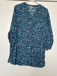 Woman Within Tunic Women M (14/16) Blue Confetti Print V-Neck - Picture 1 of 3