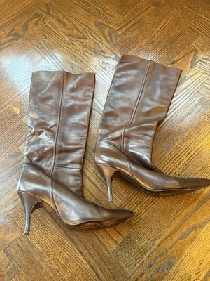 复古 Pedro Garcia 棕色皮革高跟靴 39.5 码 — 第 1/4 张图片