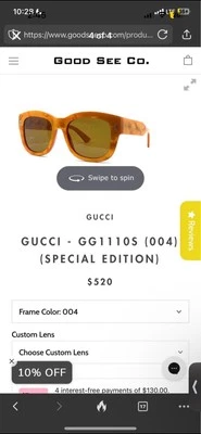Gafas de sol Gucci edición especial amarillas precio de venta sugerido por el fabricante $520 nuevas selladas GG1110S-004 Foto 1 de 4