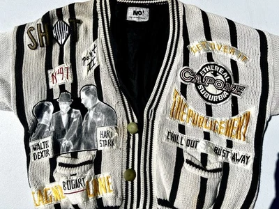 Vintage 1980’s Hip Hop New Wave Patches Gangster Cardigan Sweater 80’s Rare - Image 1 of 4