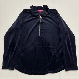 Lilly Pulitzer Skipper Ruffle Popover XL Navy Blue Velour 1/2 Zip Pullover - Picture 1 of 8
