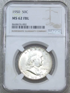 1950 P Franklin Half Dollar NGC MS62FBL Frosty Just Graded New Holder #H149C - Picture 1 of 4