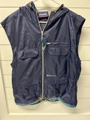 Spalding Nylon Hooded Sport Vest Men's Sz M Blue Hunting Fishing Back Vent - Image 1 of 4
