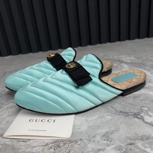 RARO GUCCI Tigre Hebilla Mula Satinado Adornado Plano Azul 7 EE. UU. 37 EUR* - Imagen 1 de 12