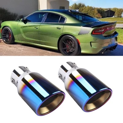 2x Exhaust Pipe Tip Rear Tail Throat Muffler Stainless For Dodge Charger 5.7L Foto 1 de 4