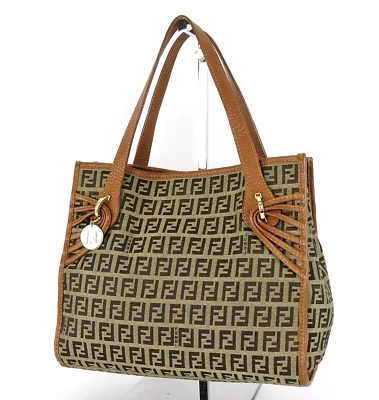 Auth FENDI Brown Zucca Canvas and Leather Tote Bag Purse #61327 - Image 1 of 4
