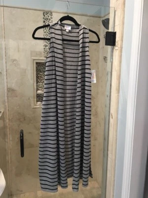*NEW* LuLaRoe Black and Gray XS Joy Vest -Striped Elegant - Image 1 of 4