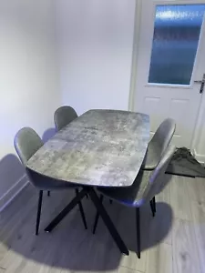 Concrete Effect Dining Table With 4 Chairs - Picture 1 of 3