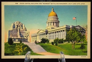 Postcard State Capitol Building and Mormon Battalion Monument SLC Utah UT Linen - Picture 1 of 1