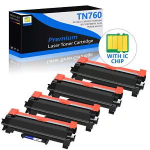 4 PACK TN-760 Toner Cartridge for Brother TN760 MFC-L2710DW L2750DW With Chip - Picture 1 of 23