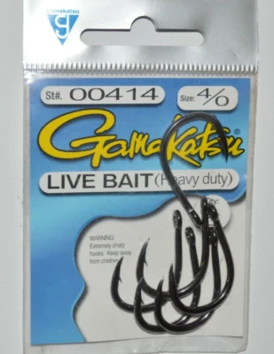gamakatsu live bait hooks heavy duty size 4/0 forged heavy wire 00414 - Image 1 of 2
