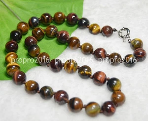 20'' Natural 10mm Multicolor Tiger's Eye Gems Stone Round Beads Necklace PN780 - Picture 1 of 6