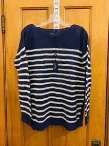 Polo Ralph Lauren cuello barco lino jersey rayas suéter azul marino nuevo con etiquetas talla M $165.00 - Imagen 1 de 8