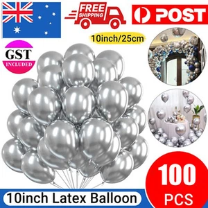 100x Latex Balloons 10in/25cm Silver Pearl Retro Balloon Party Wedding Birthday - Picture 1 of 11
