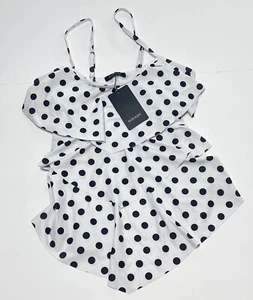 Kojooin Tankini Top Womens M Black White Polka Dot Spaghetti Strap Ruffled Tiers - Picture 1 of 12