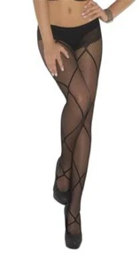 Criss Cross Fishnet Pantyhose Strappy Nylons Hosiery Tights Sheer Black 1776 - Picture 1 of 4