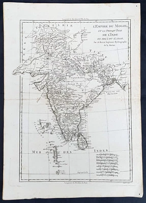 Mapa antiguo de 1780 Rigobert Bonne de la India, Imperio Mogol, Ganges, Ceilán, Maldivas Foto 1 de 2