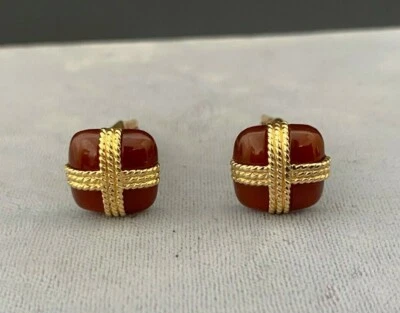 Gemelos de cornalina unisex de oro amarillo de 14 quilates para hombre/dama Foto 1 de 4