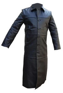 Men�s Genuine Cow Leather black Full Length Matrix Trench Gothic Style Coat - Picture 1 of 5