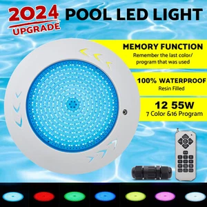 Resin Filled Swimming Pool LED Light 12V 55W RGB Remote Control Memory Function - Picture 1 of 11