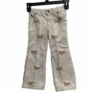 Lands' End Girl Corduroy Pants size 4 Beige Embroidered Horses - Picture 1 of 8