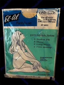 NEW VTG 70'S EL-AL SHEER LONG WEAR OFF WHIT PANTYHOSE STRETCH NYLON*ONE SIZE S/M - Picture 1 of 2