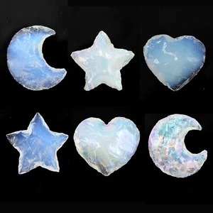 OPALITE CRYSTAL HAND CARVED GEMSTONE STAR / HEART / MOON PENDANT CABOCHONS - Picture 1 of 8