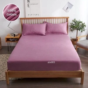 100% Cotton Fitted Sheet Bed Sheet with Elastic Band Adjustable Mattress Covers - Picture 1 of 31
