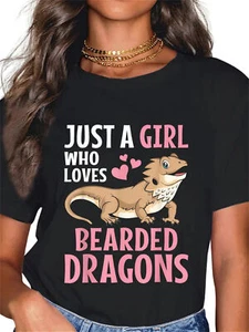 Women's "Just a Girl Who Loves Bearded Dragons" T-Shirt,Soft Short Sleeve Top - Picture 1 of 12