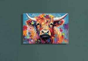 Colorful Highland Cow Painting Wall Art Canvas Unframed Print Art - Picture 1 of 2