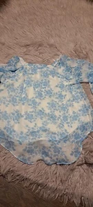 Lauren Conrad Women's Blue/White Polyester Floral Long Sleeve Blouse Tops Size L - Picture 1 of 7
