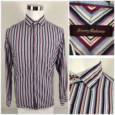 Tommy Bahama Mens Large Shirt 100% Silk Striped Button Front Multicolor Striped - Image 1 of 4