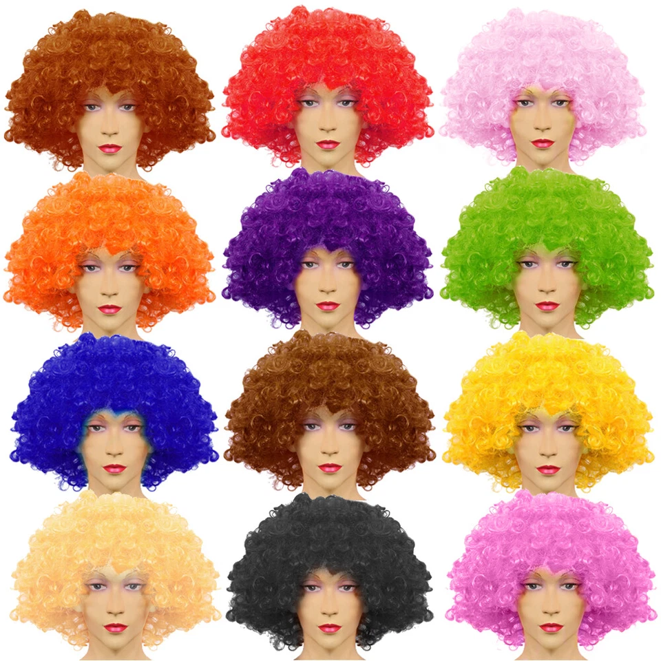 CURLY AFRO WIGS COLOURS FUNKY 70S DISCO CLOWN HAIR UNISEX MEN LADIES FANCY DRESS