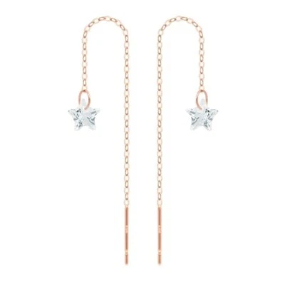 14K Solid Rose Gold Earrings Twinkle Basic Long Threader Drop Dangle JNK KOREA - Image 1 of 4