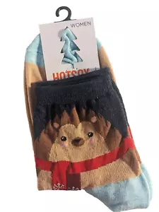 NUEVO ~ Hot Sox ~ Par individual de calcetines al tobillo para mujer "Erizo de invierno" ~ Bronceado 9-11 - Imagen 1 de 3