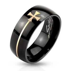 BAGUE ANNEAU POUR HOMME ACIER MASSIF NOIR CROIX DE MALTE ORIGINALE NEUVE M2434 - Imagen 1 de 1