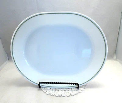 Corelle By Corning Ware White Green Rim 12" x 10" Oval Serving Platter - Image 1 of 4