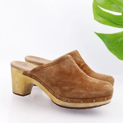 Zapato Sherpa UGG Para Mujer Abbie Mule Talla 8 Tacón de Madera Zueco Piel de Oveja Marrón Gamuza Foto 1 de 4