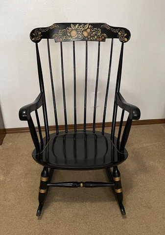 Nichols & Stone  Hitchcock Rocking Chair Rocker Black w Gold Harvest Stencil Cover