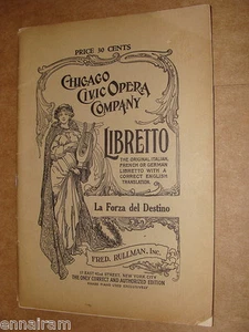Libreto La Forza del Destino Verdi Chicago Civic Opera Co 1920 italiano inglés - Imagen 1 de 2