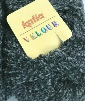 Katia Velour Yarn Ball Skein #2002 Grey Black Variegated Short Fringe Eyelash - Image 1 of 3