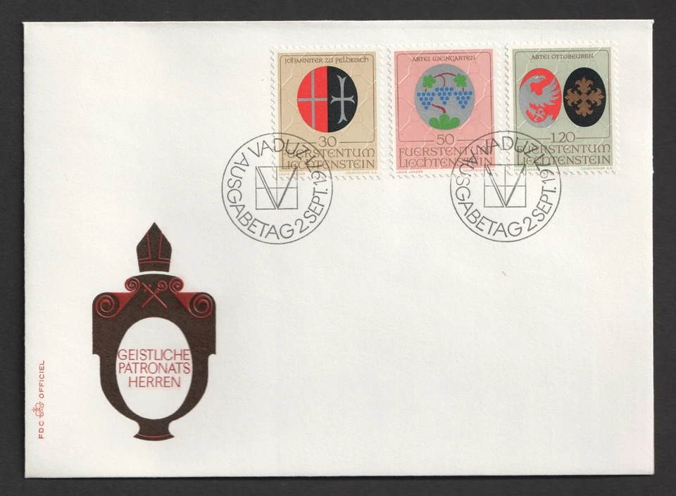 1971 Liechtenstein Church Arms FDC. Vaduz First Day Cover — 第 1/1 张图片