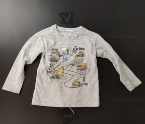 Kids Long Sleeve T Shirt Grey Size 2 3 Construction Trucks Digger Print Playtime - Foto 1 di 6