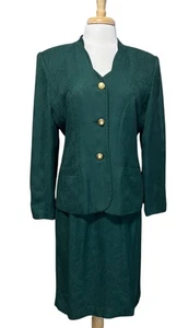 Atrium Womens Vintage 90’s Hunter Green Jacquard Rayon Skirt Suit Blazer Sz 12 - Picture 1 of 9