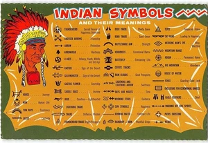 INDIAN SYMBOLS Indianer Häuptling 1950er 4x6 Continental Vintage Postkarte - Bild 1 von 2